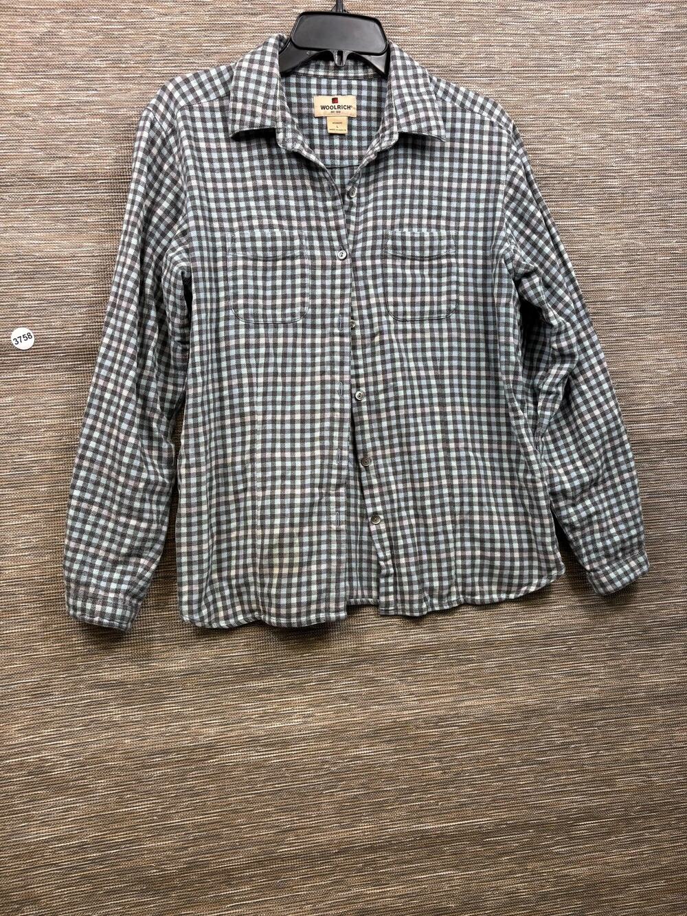 Woolrich Shirt Womens L Gray Plaid Flannel Button Front Long Sleeve Casual